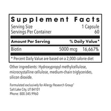 Load image into Gallery viewer, Allergy Research Group - Biotin 5000 mcg 60 veg capsules